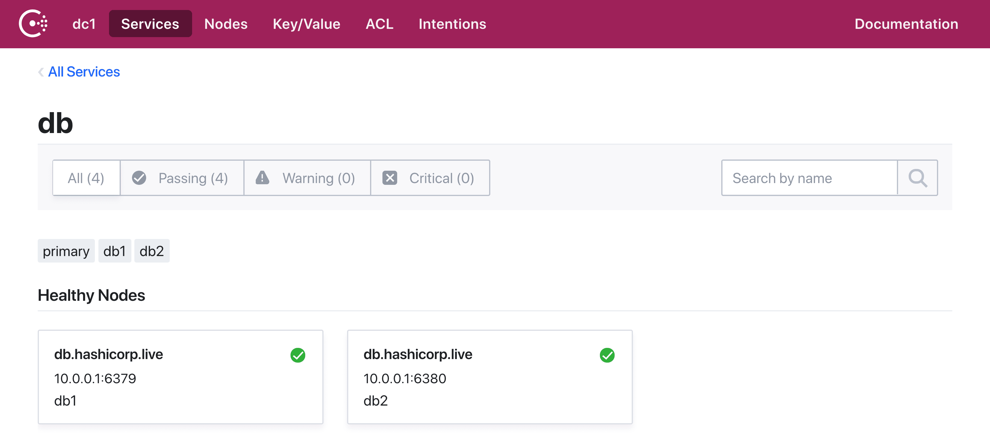 DB Service in Consul