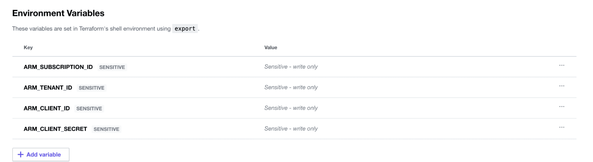 ARM environment variables