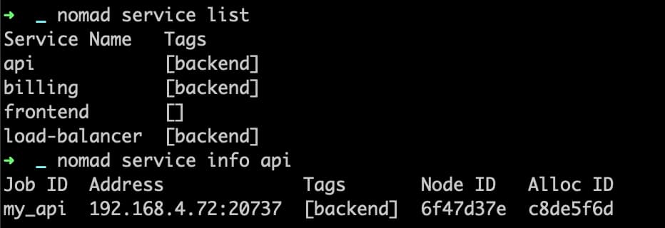 Nomad service list