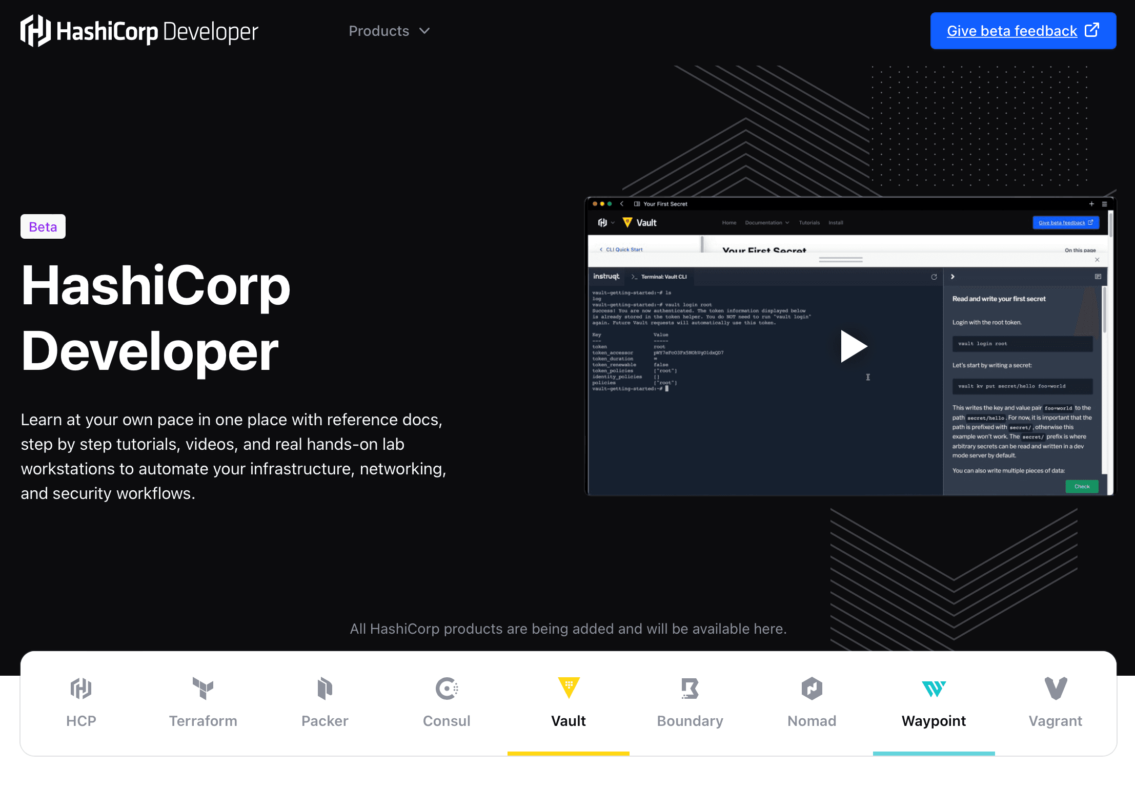 HashiCorp Developer homepage