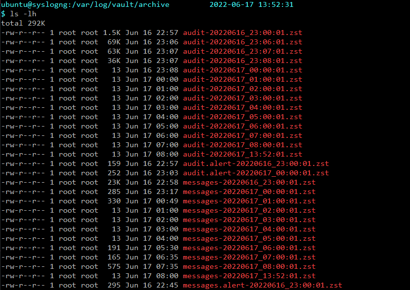 Archived logs in var log vault archive.