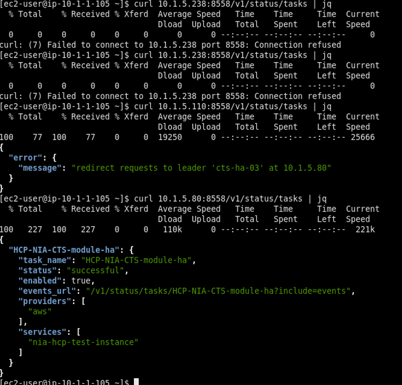 The same user/service gets an error message now when querying the leader, but when they query one of the other instances, they are given the expected response