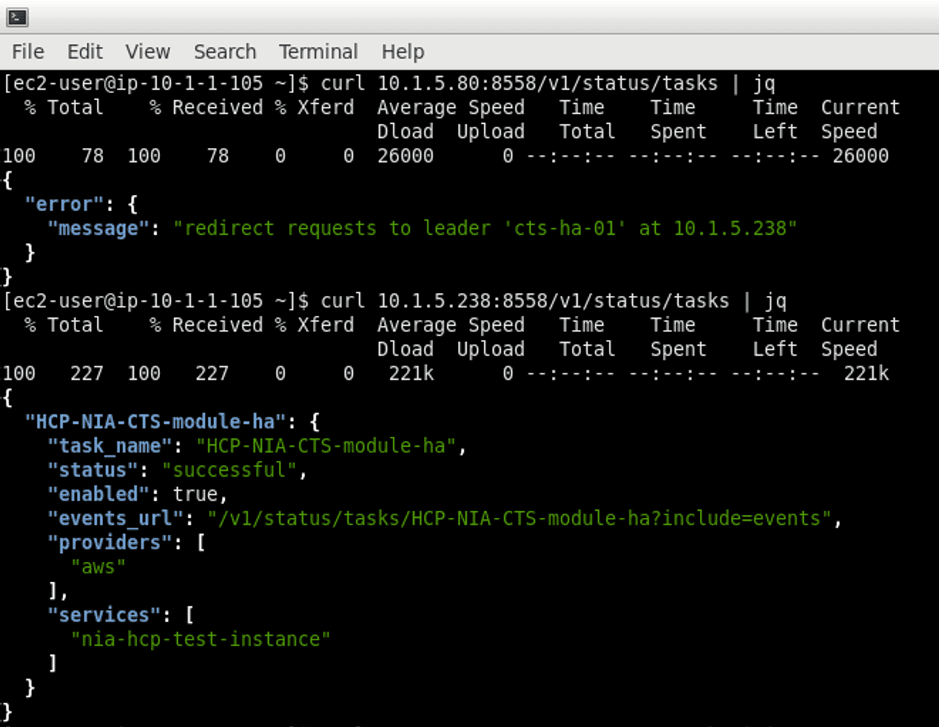 A service/user querying a follower for tasks’ statuses and redirecting them to query the correct instance