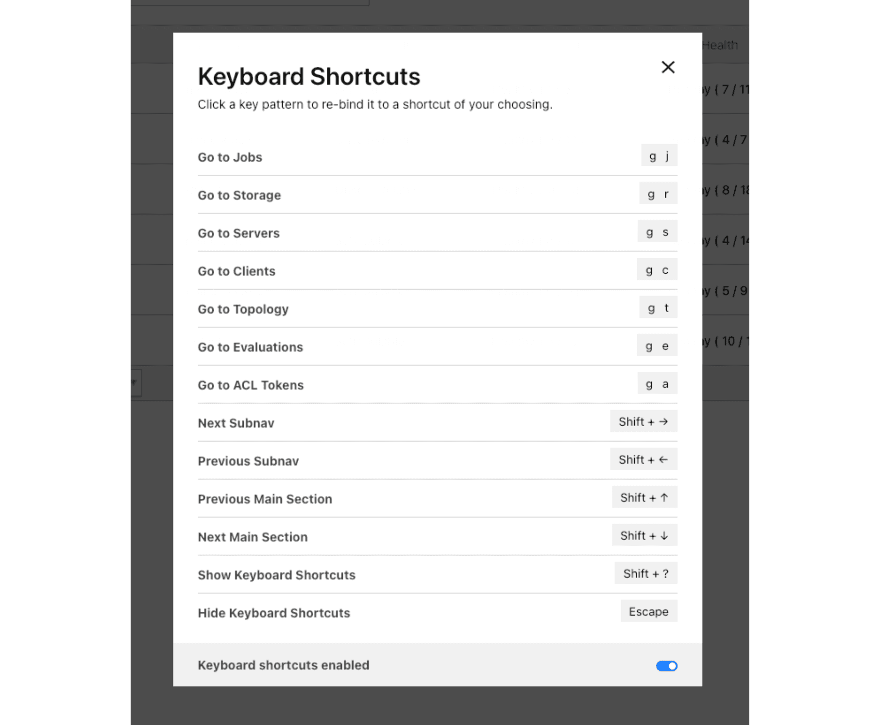 Nomad keyboard shortcuts