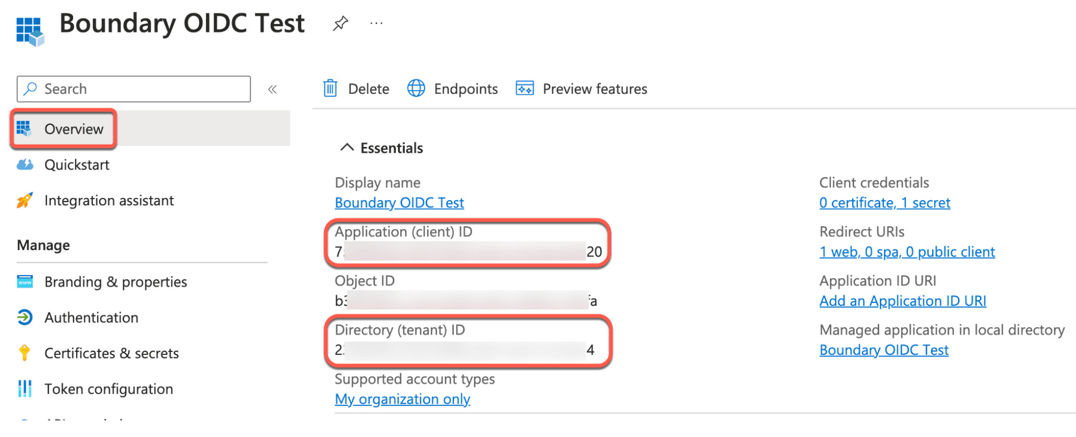 Boundary OIDC client and tenant ID