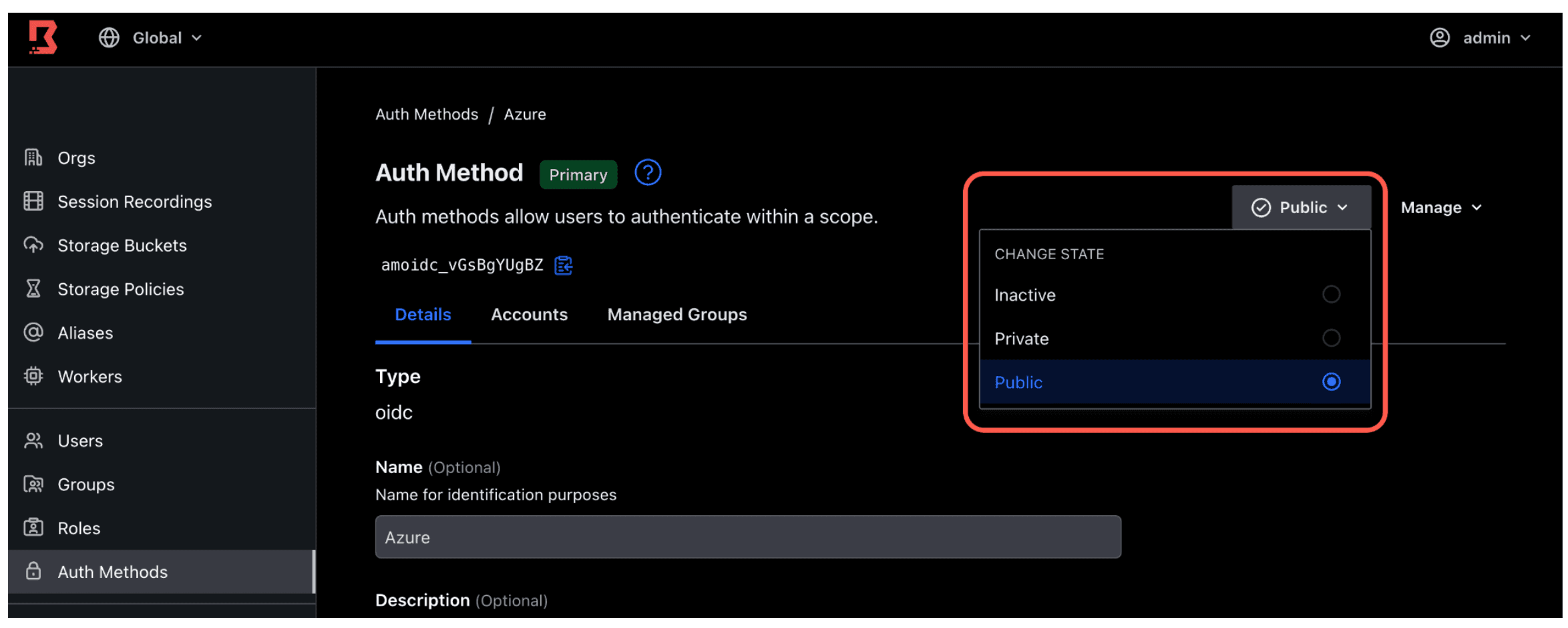 Change to public auth method