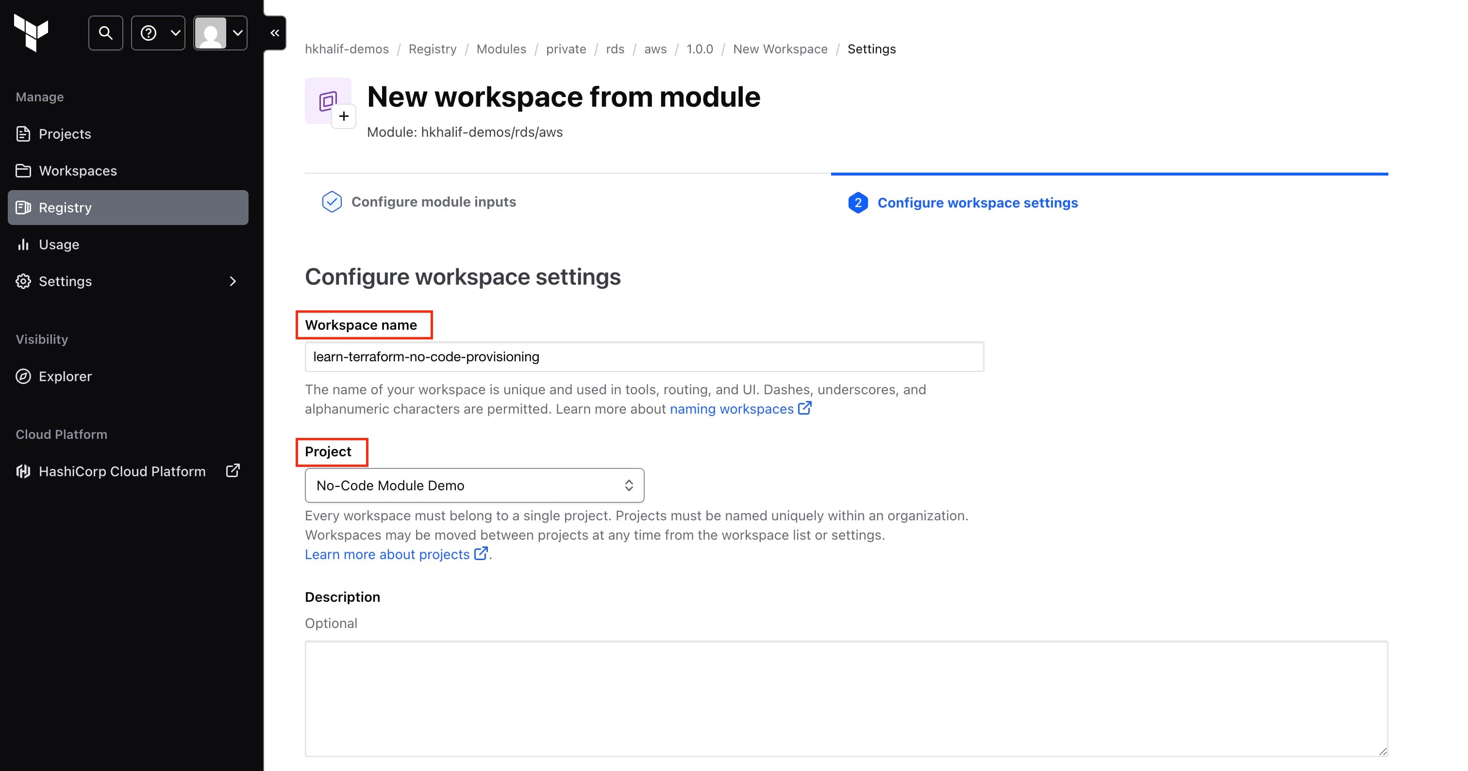 Workspace settings
