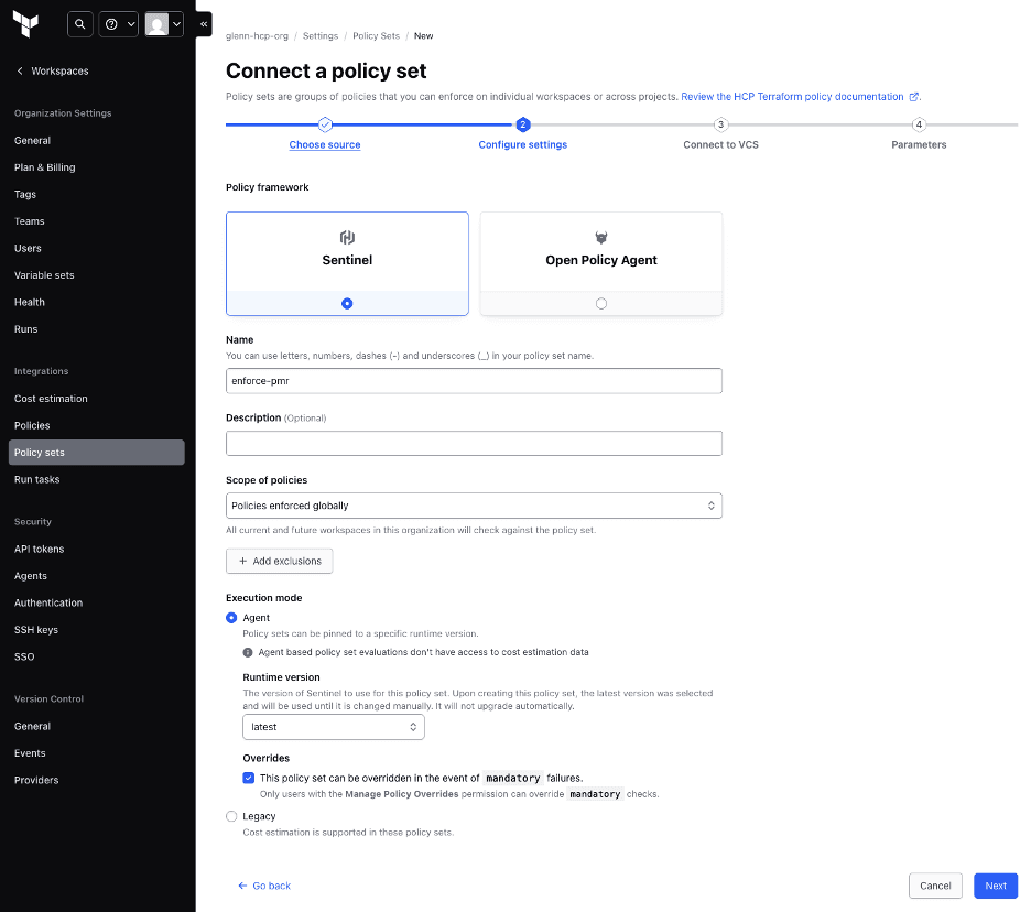 Connect a policy set