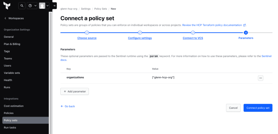Complete connecting policy set