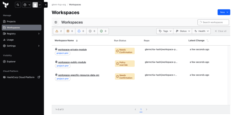 Workspaces list