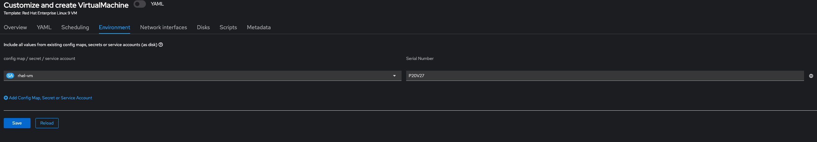 Environment tab