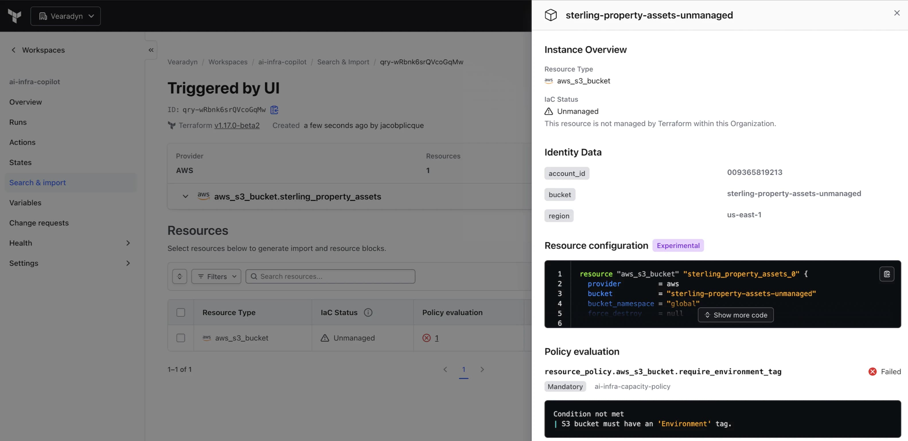 Enhanced search with Terraform policy