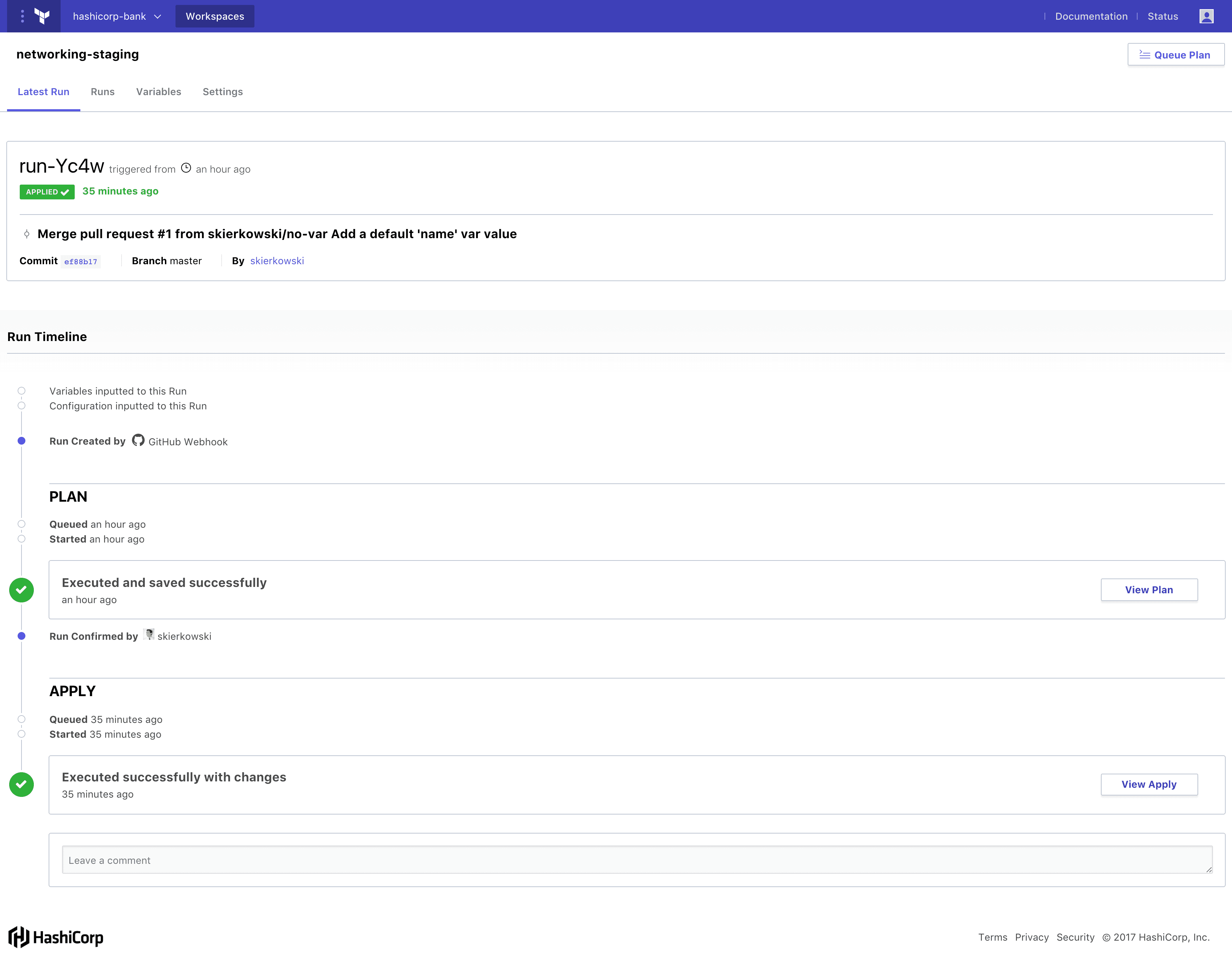 screenshot of run details