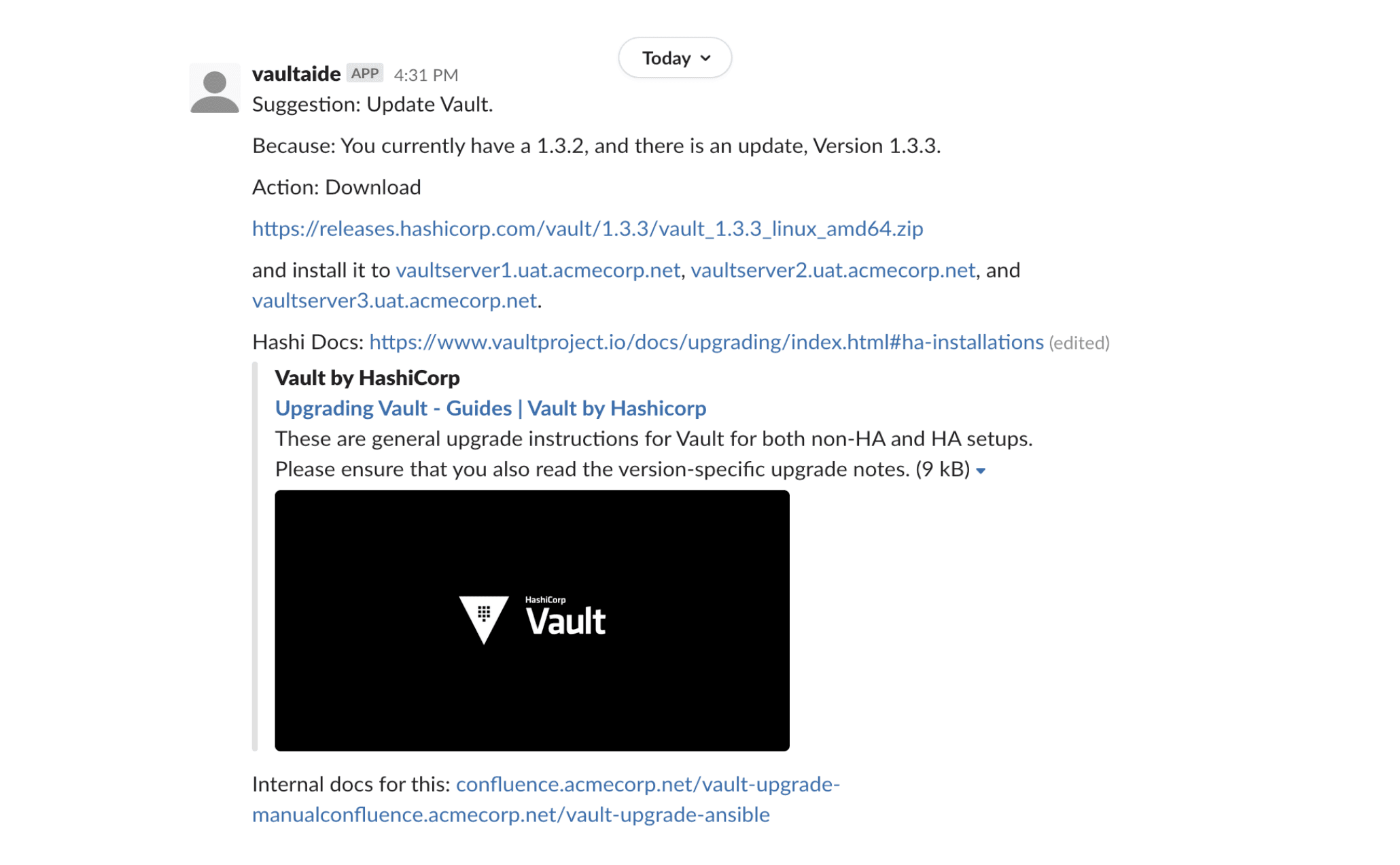 Slack logs Vault AIDE