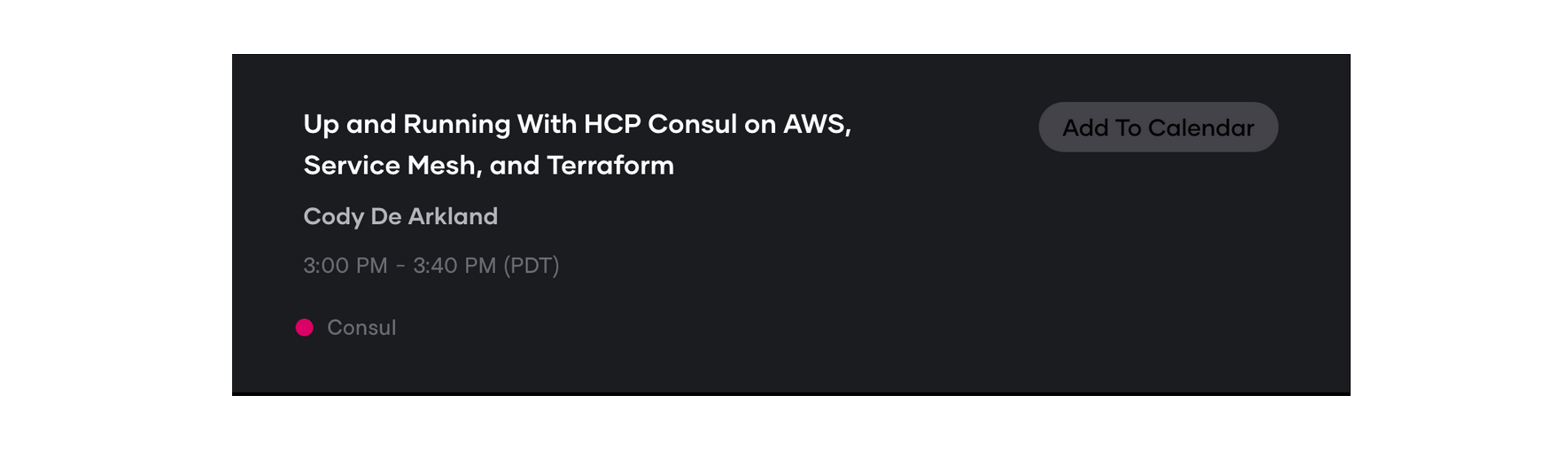 HCP Consul session card for HashiConf 2020 October