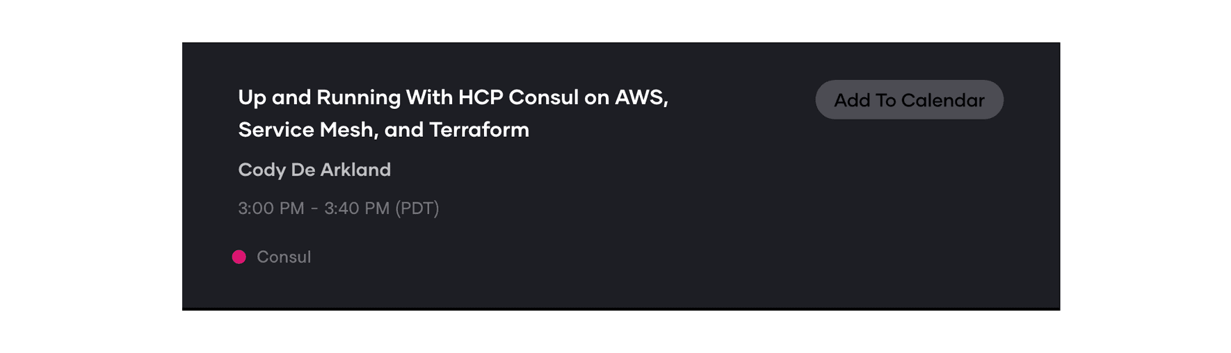 HCP Consul session card for HashiConf 2020 October