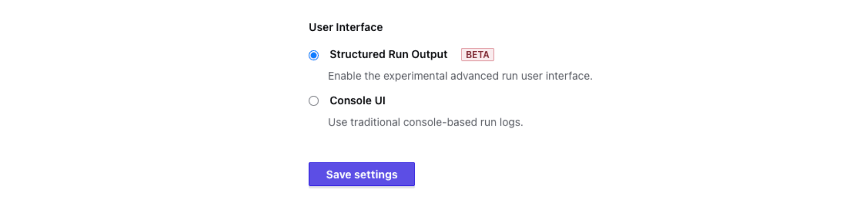 Save settings for user interface