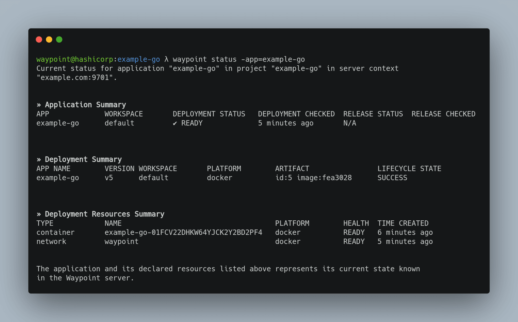 Waypoint detailed status