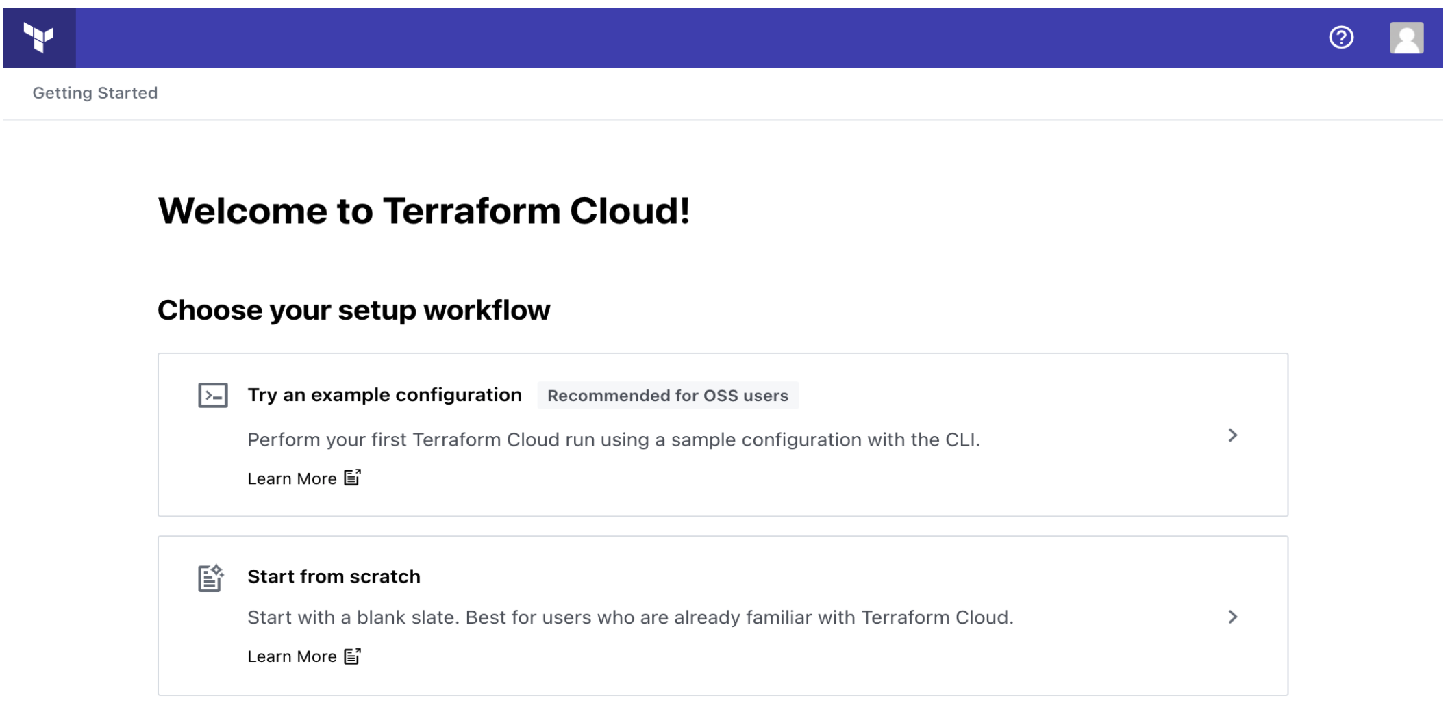 Terraform Cloud welcome screen