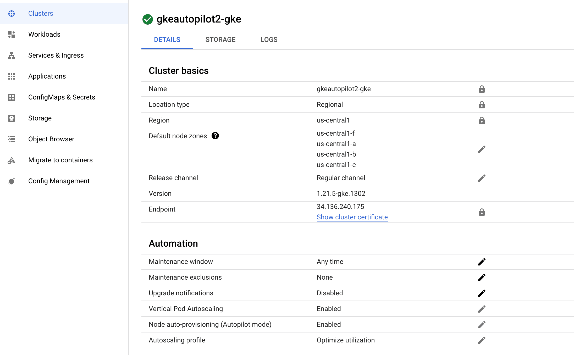 In the automation page, you can adjust the maintenance window after cluster creation. 