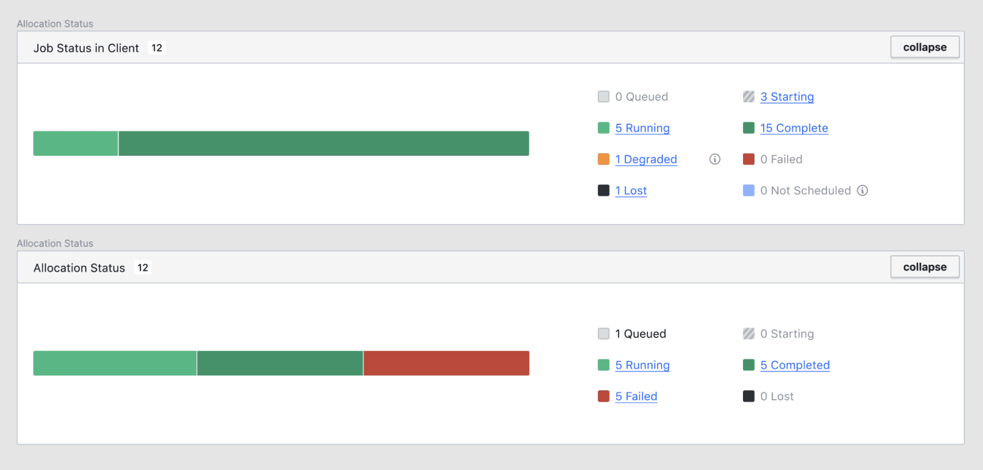 Users can jump directly to allocations filtered by status with new links on the jobs page.