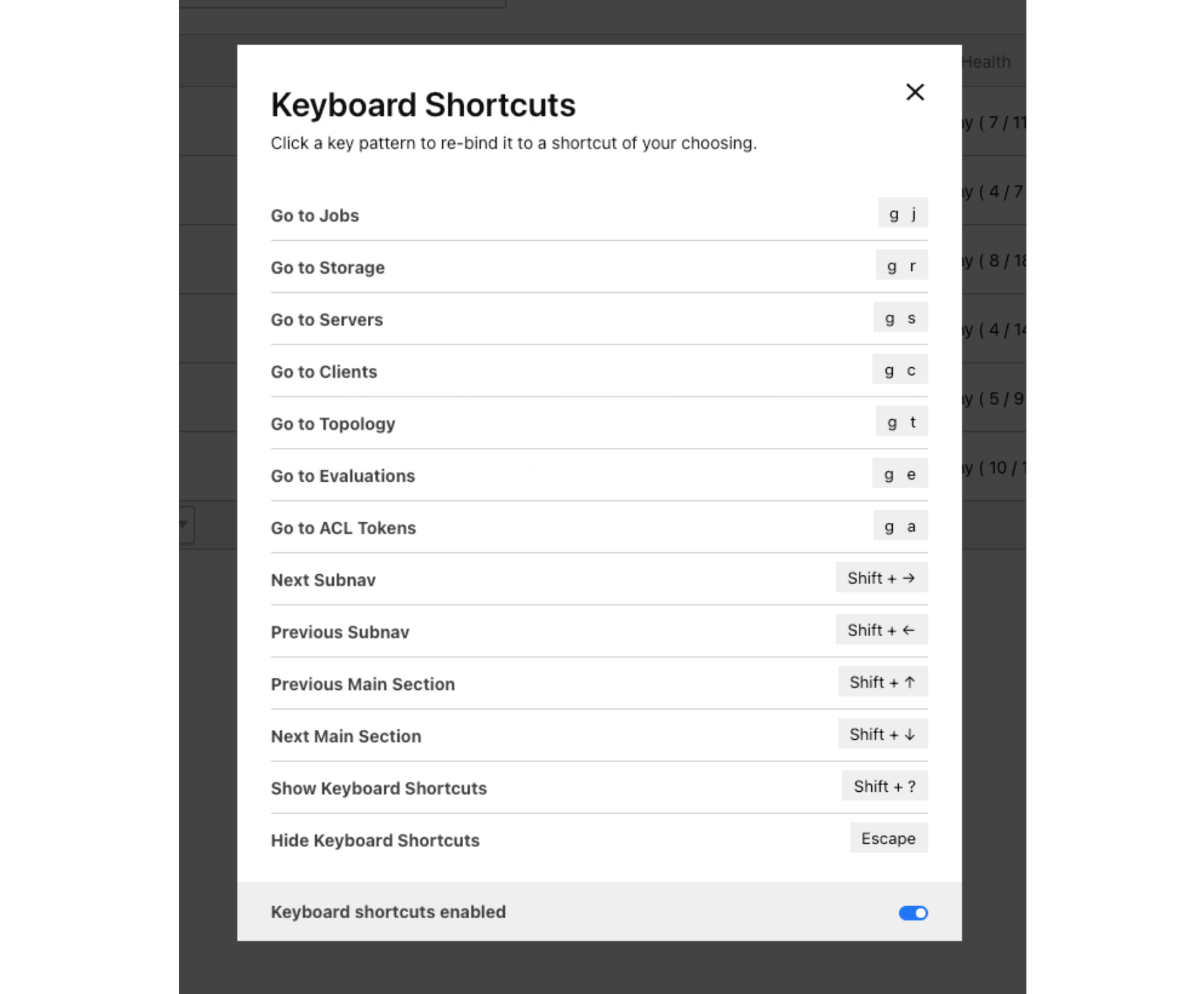 Nomad keyboard shortcuts