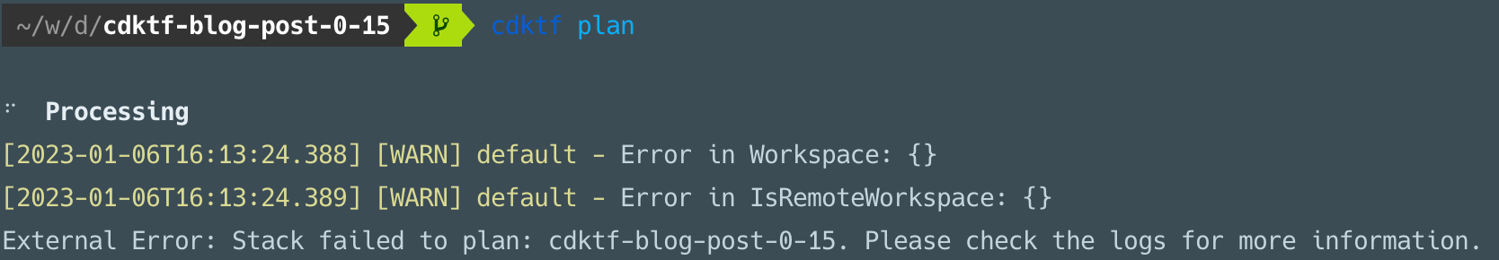 Error in workspace