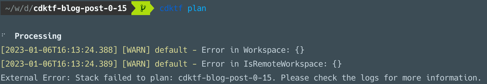 Error in workspace