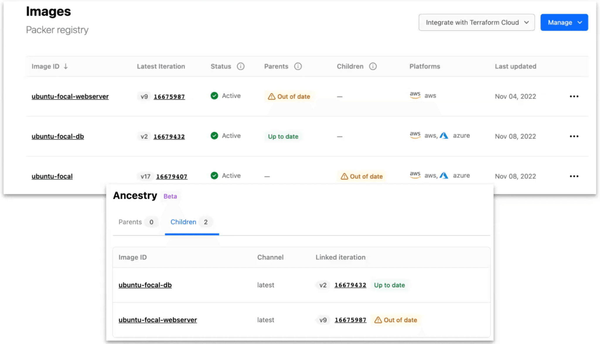 Packer registry and ancestry dashboards.