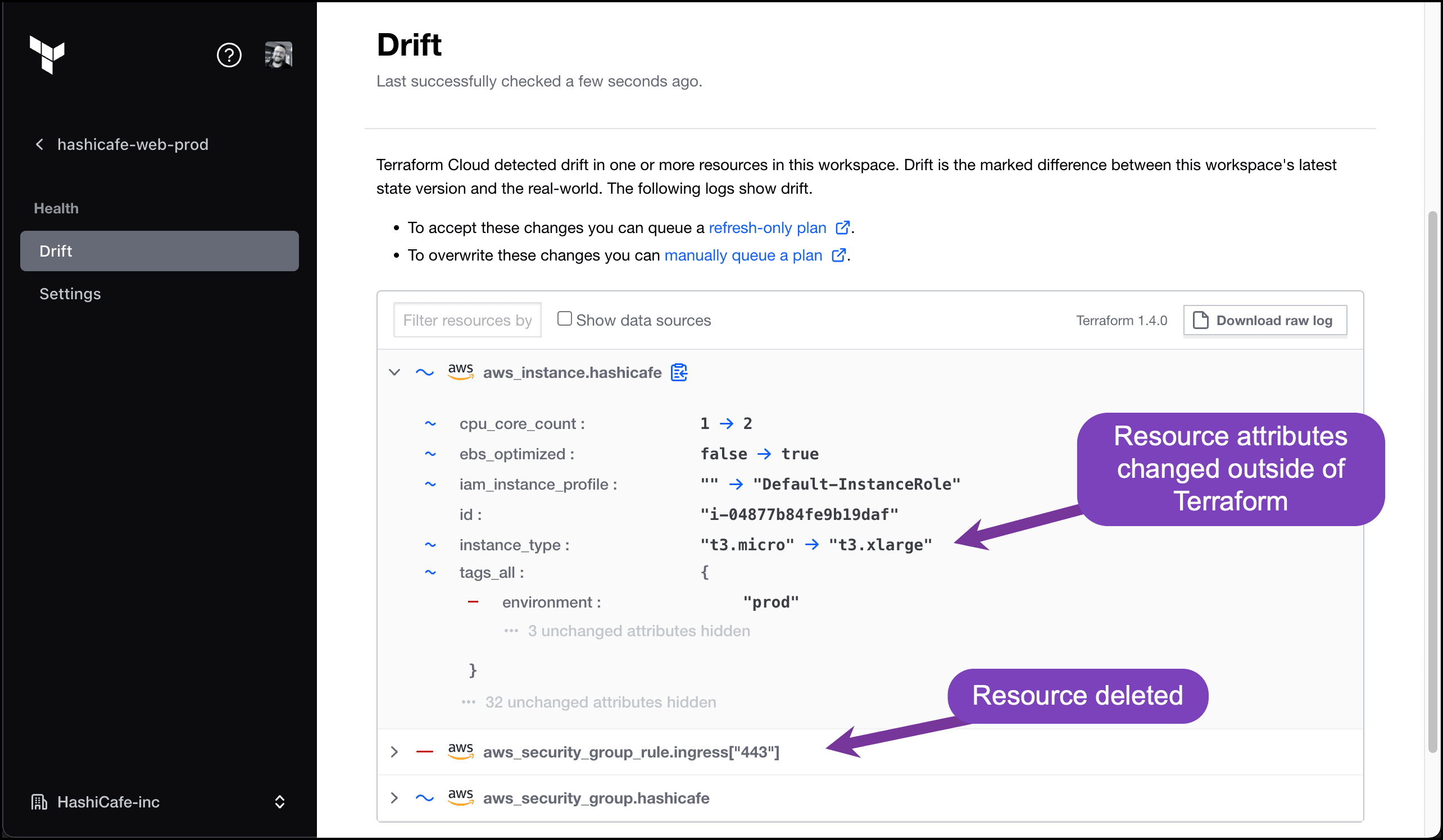 Drift detection interface