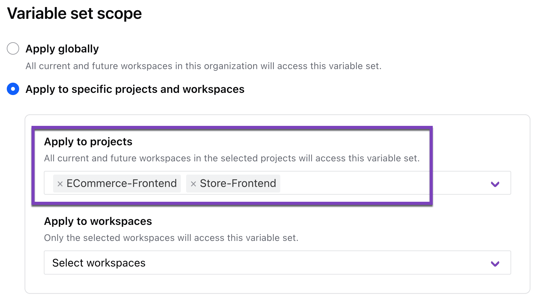 Variable sets can now be assigned to projects.