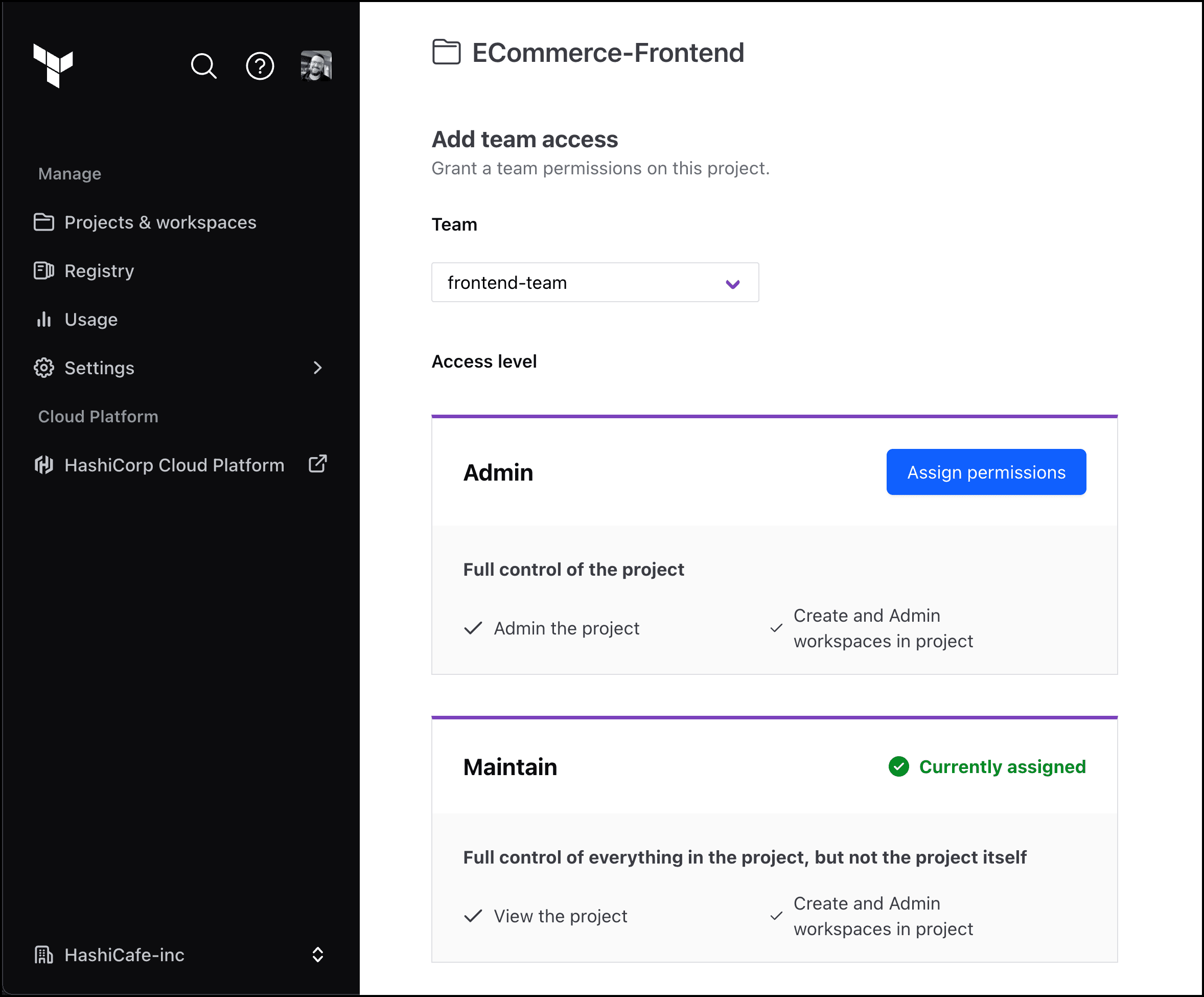 Teams with project-level Admin or Maintain permissions can provision new no-code workspaces into the project.