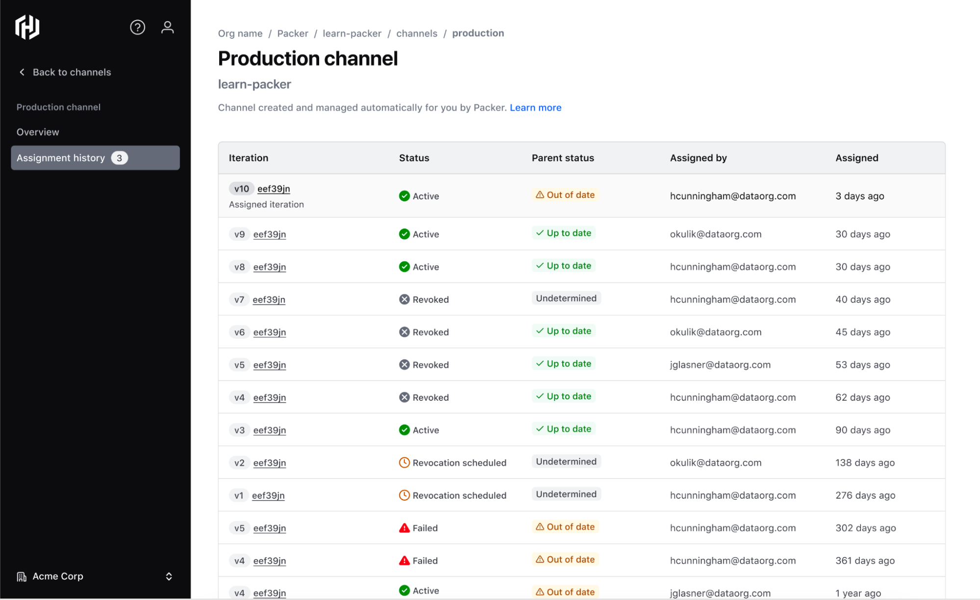 View channel history for all iterations