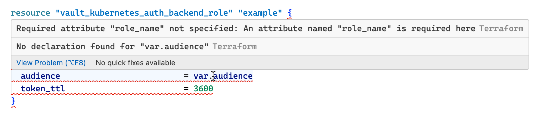 Validation errors (underlined in red) are immediately identified within the editor, without context switching.