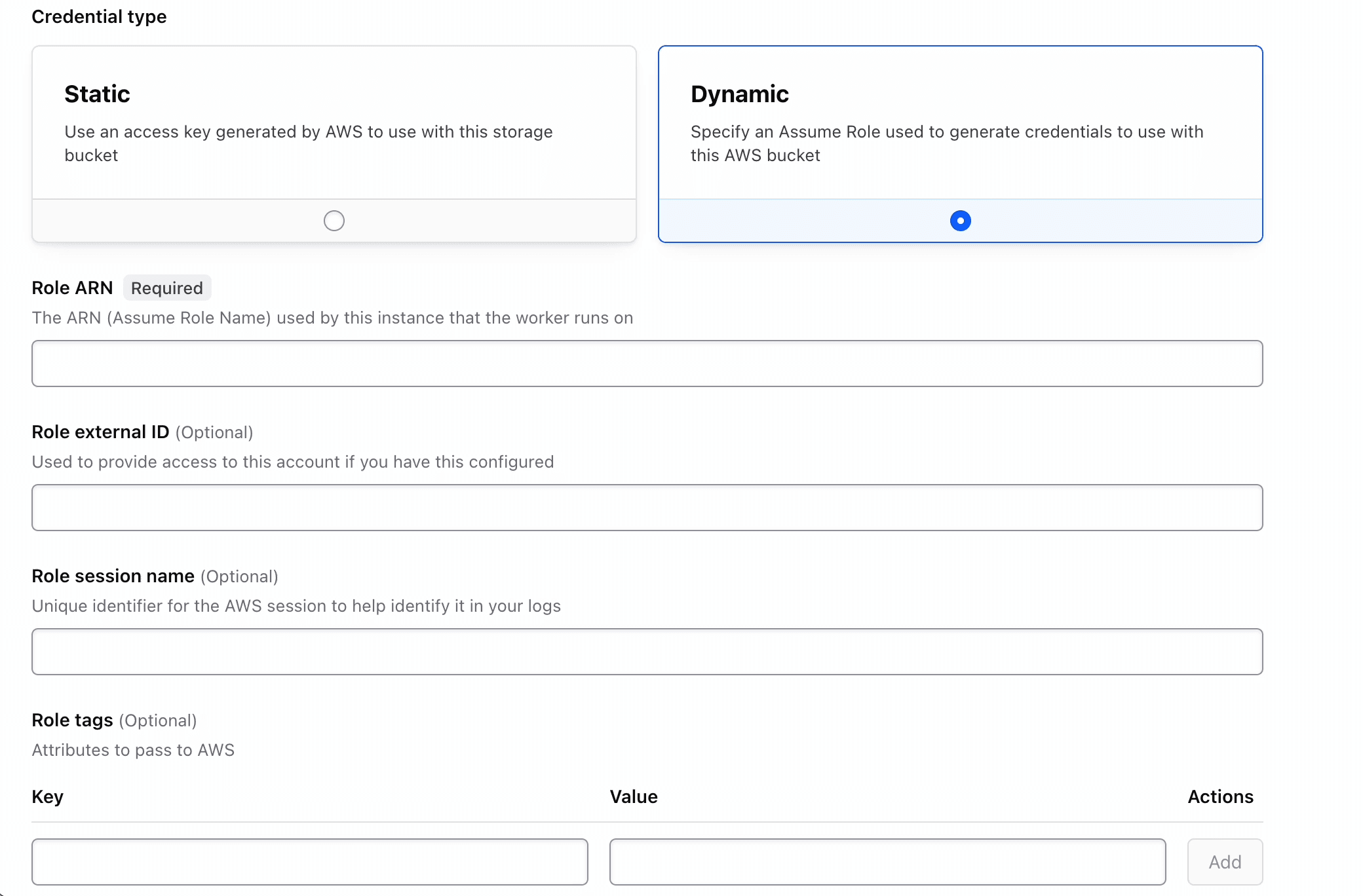 AssumeRole storage buckets config in the admin UI