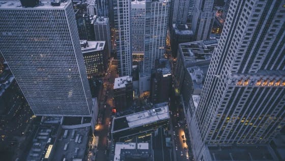 Overhead drone photo of a Deutsche Bank location