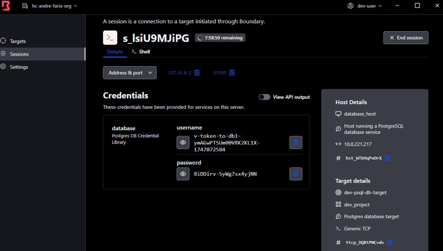 Sessions dashboard