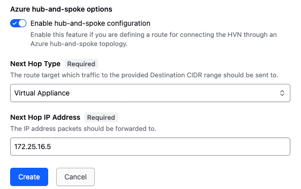 A screenshot from HCP Vault Dedicated UI to enable hub-and-spoke configuration.