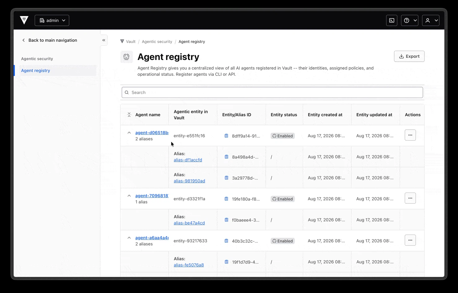 An animated GIF of agent details within the Agent registry in the Vault UI